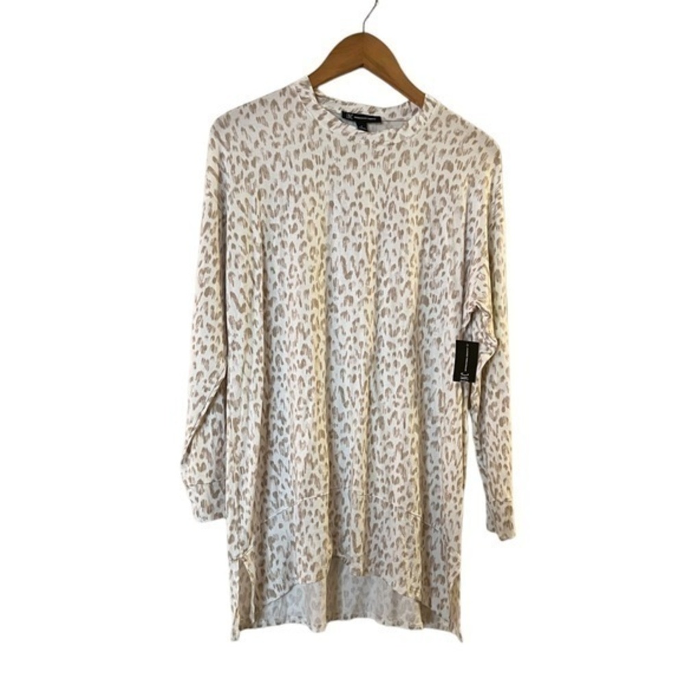 NWT INC Mira Tan & White Animal Print Long L/S Top Tunic